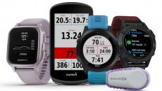 A collection of Garmin products alongside the Dexcom G6